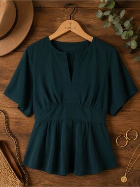 Plus Size 5X Teal Peplum Top | Flowy Babydoll Blouse | Casual Chic